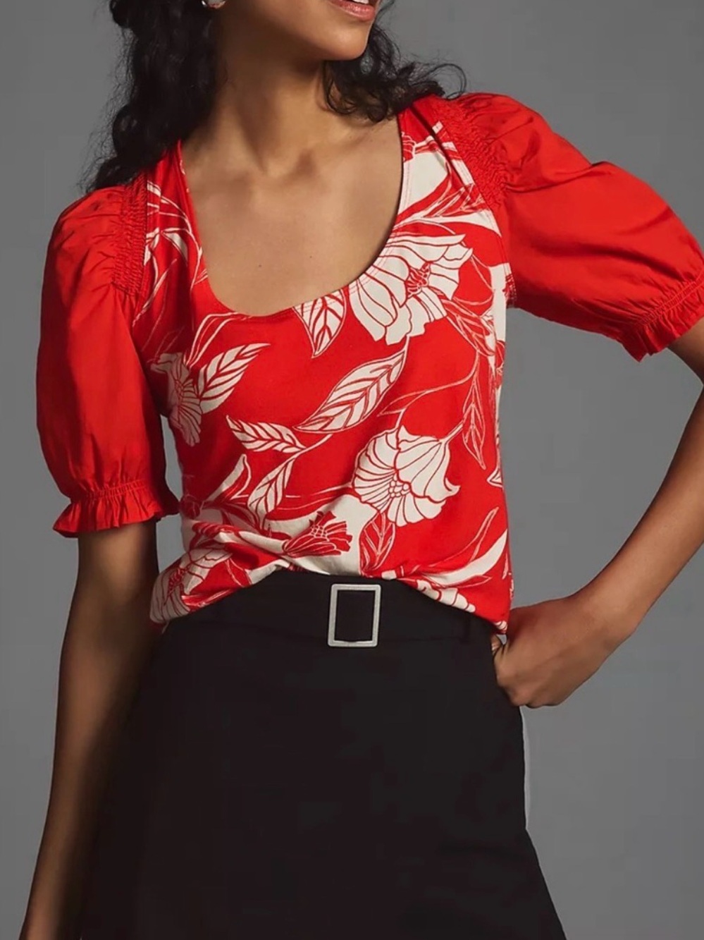 Maeve Anthropologie Floral Puff-Sleeve Women's Top small